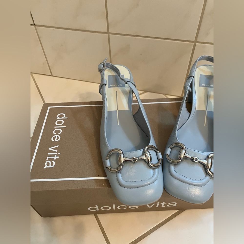 Dolce Vita Melli Sky Blue Block Heel Slingback Heels